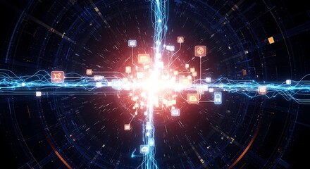 Ignite your marketing with this vibrant digital network illustration offering a futuristic big data connection and social media technology solutions for modern business growth