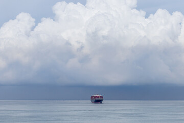 Fototapeta na wymiar Container ship cargo shipping business logistic import and export freight transportation by container ship in open sea, Container loading cargo freight ship boat.