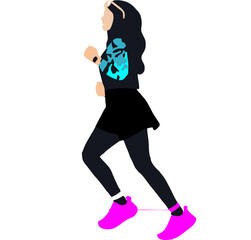 a woman running in stylish clothes