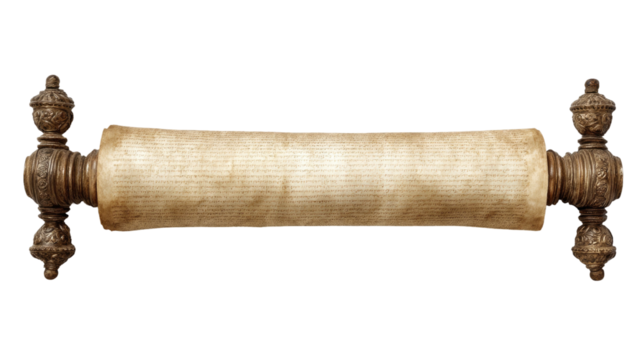 a vintage parchment scroll with decorative ends isolated on white background