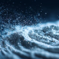 Abstract top-down shot of collagen powder swirling like a galaxy inside transparent glass, macro photography, luminous particles, surreal beauty concept, square composition