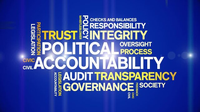 Political Accountability animated word cloud-text design animation tag kinetic typography seamless loop.