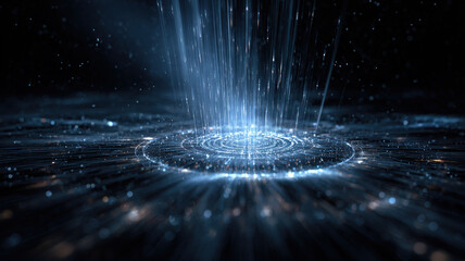 Futuristic Cryptocurrency Blockchain Platform with Concentric Glowing Data Rings Energy Beams and Multi Layered Digital Network Structure