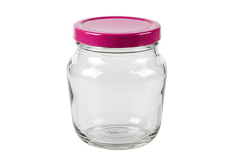 Empty glass jar with pink lid isolated on transparent background, canning container PNG