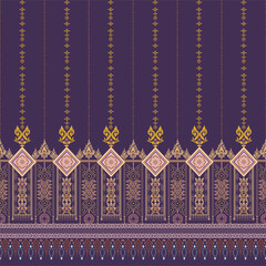 Thai geometric abstract ethnic fabric pattern art, purple background with stripes for textile, clothes, curtains, carpets, pillows, bags, decorations, vector illustration.