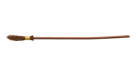 Traditional Wooden Broomstick with Golden Band on Black Background