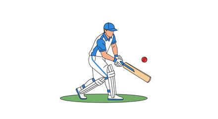 Obraz premium Dynamic illustration of a male cricketer in full action, powerfully striking a red ball with his bat during a competitive match, showcasing the intensity and skill of the sport