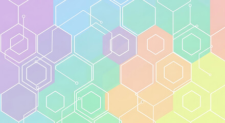 Fototapeta premium Abstract Pastel Hexagons with Geometric Network Overlay - Subtle Science and Technology Background