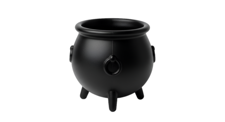 Elegant 3d Rendered Black Cauldron with Handles and Legs on Dark Background