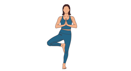 Illustration of a woman standing in Tree Pose yoga asana, Vrikshasana. A concept of balance, fitness, mindfulness, and healthy lifestyle for physical wellness
