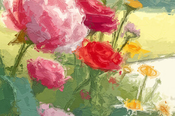 Various oil paintings, flowers, butterflies, roses, peonies, waterfalls, landscapes, forests, streams, chrysanthemums