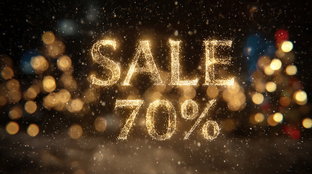 Golden Glowing Sale Seventy Percent Discount Banner with Sparkling Bokeh Effect and Luxury Dark Background Design
