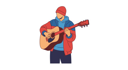 Flat illustration of a man playing an acoustic guitar