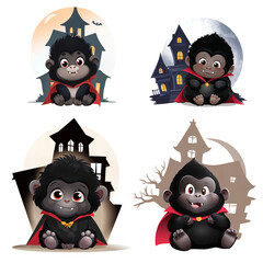 Cute Cartoon Gorillas Dressed Vampires