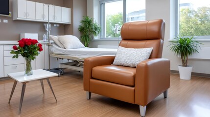Fototapeta premium Modern hospital room interior with bed and armchair