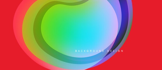 Abstract colorful layers create dynamic visual effect. Red background provides strong contrast, vibrant hues blend smoothly.