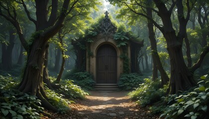 Forest path to mystical door