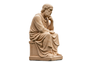 Thinking man statue isolated PNG on transparent background, philosopher sculpture