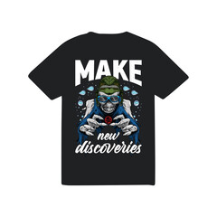 make new discoveries t-shirt logo design.