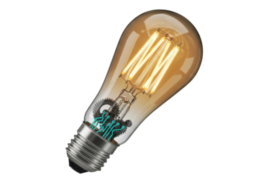 Steampunk light bulb PNG isolated on transparent background, vintage technology concept