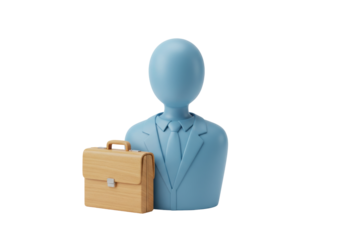 Light blue faceless businessman with briefcase isolated PNG, 3D rendering of a professional figure