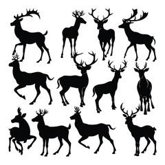 Deer Silhouette Vector Set,Deer Silhouette Illustration,Deer Silhouette Bundle,Deer Silhouette Icons,Deer Silhouette Isolated on White,Wild Deer Silhouette Set,Deer Silhouette Clipart,Deer 