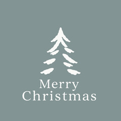 A simple, stylized white Christmas tree illustration with "Merry Christmas" text on a gray background.
