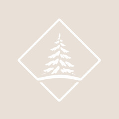 Naklejka premium Simple graphic of a pine tree inside a diamond shape, presented in a minimalist, neutral color palette.