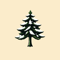 A stylized illustration of a snow-covered evergreen tree, isolated on a neutral background.