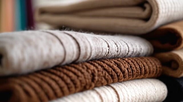 Knitted sweaters stacked