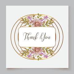 WEDDING INVITATION FRAME WITH FLOWER DECORATIONS AND FRESH LEAVES