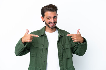 Young caucasian man isolated on white background proud and self-satisfied