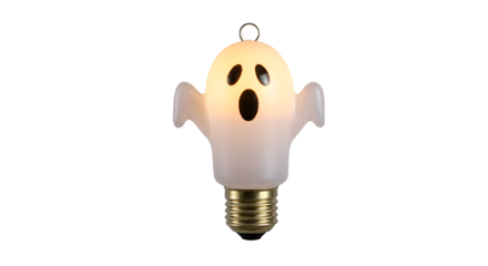Spooky yet Playful Glowing Ghost Light Bulb with Surprised Expression