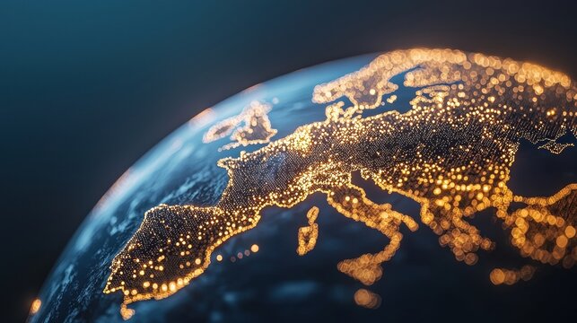 globe minimalist digital node connection Globe with digital nodes forming continents, representing global connectivity and digitalization