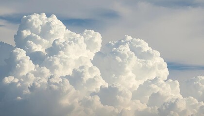 Naklejka premium Dense cumulus clouds forming towering structures, dramatic sky, environment, image