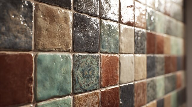 Handcrafted ceramic tiles a mosaic of earthy hues and rich textures telling a story of artisan skill and glazed finish