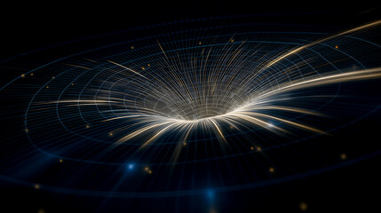 어두운 우주공간에서 블랙홀에 빨려들어가는 별들의 모습, 초현실적 배경-A surreal background depicting stars being sucked into a black hole in the dark of space