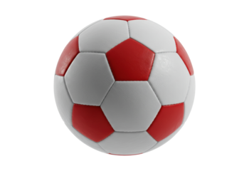Red and white soccer ball PNG isolated on transparent background, sport equipment for football game