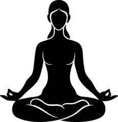 Serene Yoga Silhouette: A minimalist silhouette of a woman in lotus position, embodying tranquility, balance, and the serenity of yoga practice.