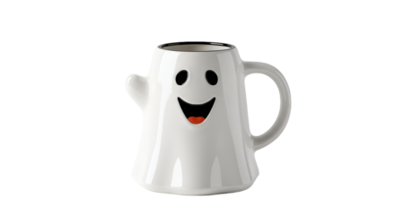Whimsical Smiling Ghost Teapot with Black Eyes and Red Tongue