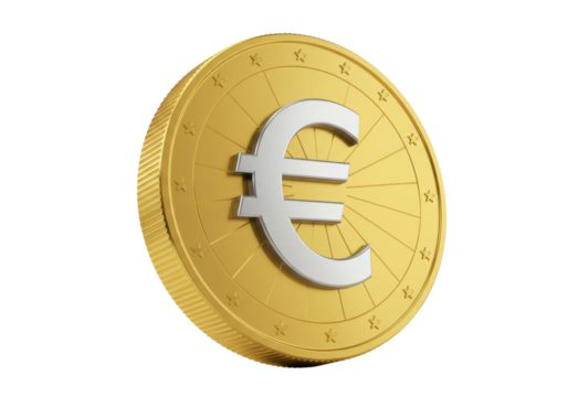 Golden euro coin with stars isolated PNG, currency symbol on transparent background - Powered by Adobe