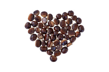 heart-shaped chestnuts on a white background