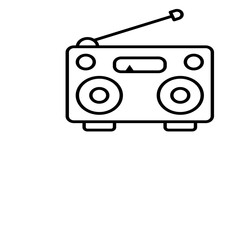 Outlined Black Radio Icon on Transparent Background Depicting Retro Electronics and Vintage Audio Equipment with a Simple Design and Minimalist Line Art Style