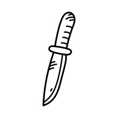 Outlined Hunting Knife Illustration on Transparent Background Detailed Black and White Drawing of Blade Sharpness and Textured Handle Tactical Equipment