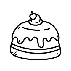 Outlined Domed Cake with Dripping Frosting and Cherry Topping on Transparent Background