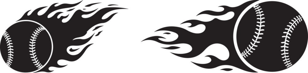 Two flaming baseball silhouettes silhouette