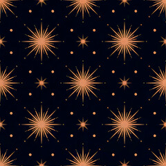 Naklejka premium Seamless pattern of copper fireworks on a dark blue background for festive designs and backgrounds