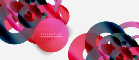 Abstract design features overlapping circles, gradients. Pink, blue hues dominate white space. Text reads background design. Modern, minimalist aesthetic.