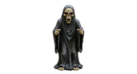 Eerie Skeletal Ghoul Figure with Glowing Red Eyes Reaching Out from Darkness