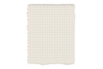 Blank graph paper sheet with torn edges and punch holes, template for notes and messages on transparent background
